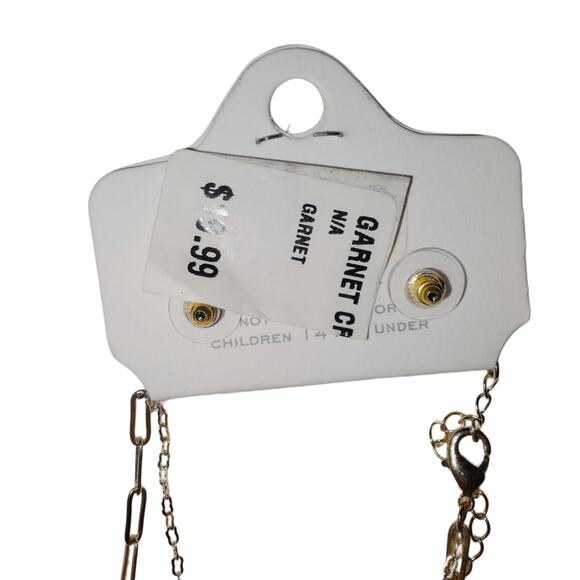 NWT Gold Crystal Garnet Layered Necklace 16 in with post earrings - Picture 5 of 6